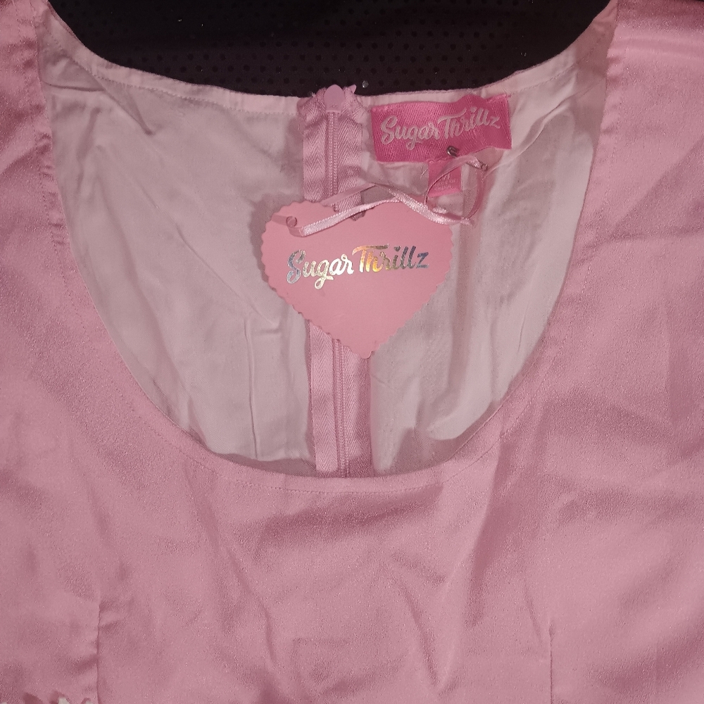 Dolls Kill × Sugar Thrillz Pink Cutout Daisy Appliques Midsection Dress (M) - Picture 8 of 12